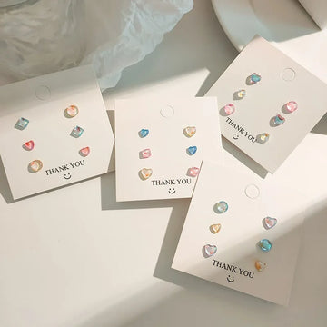 DAIIIBABYYY  -  Colorful Laser Transparent Heart Round Stud Earrings Set Korean Fashion for Women INS Style Mini Party Earring Jewelry